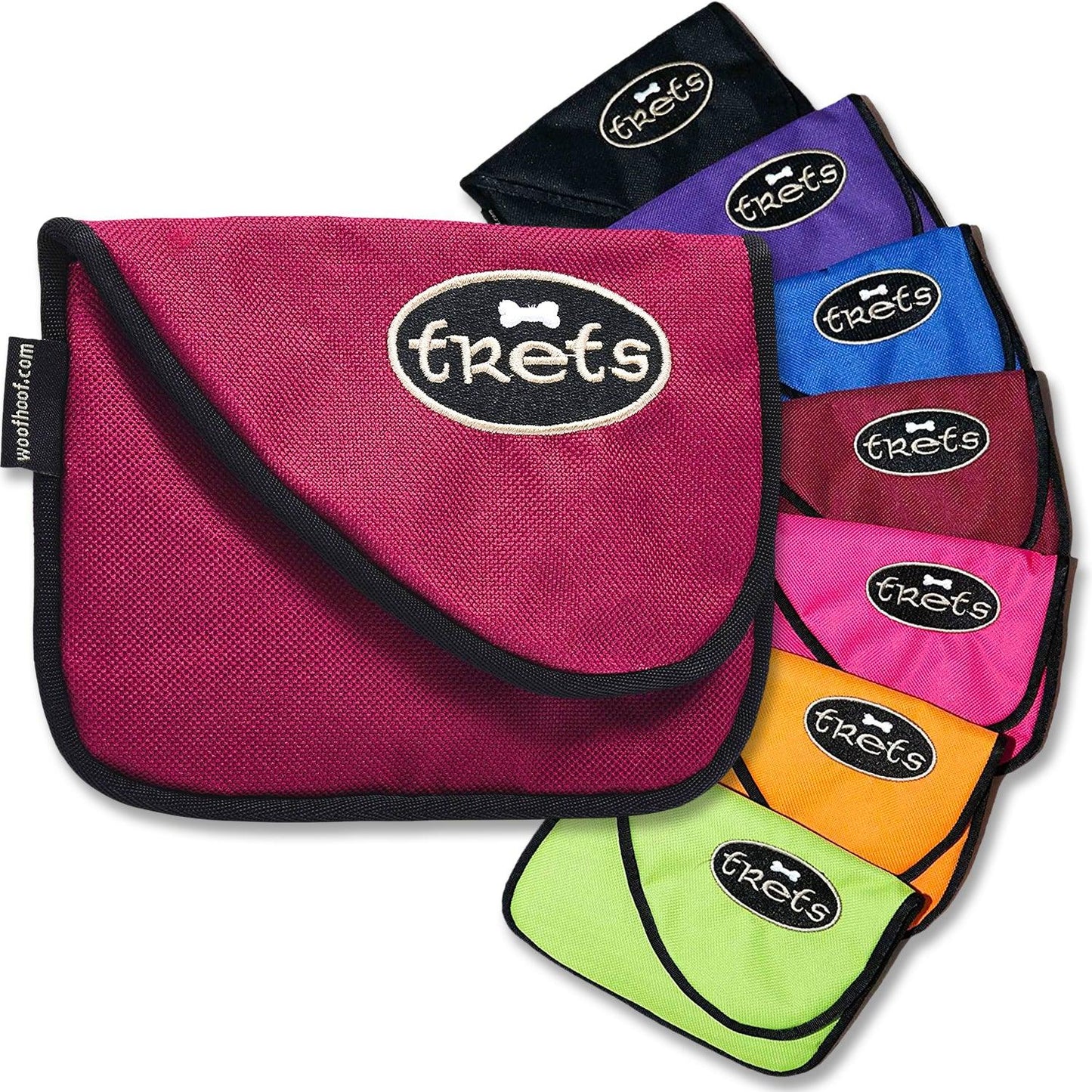 Burgundy Dog Treat Pouch shown with a variety of colors