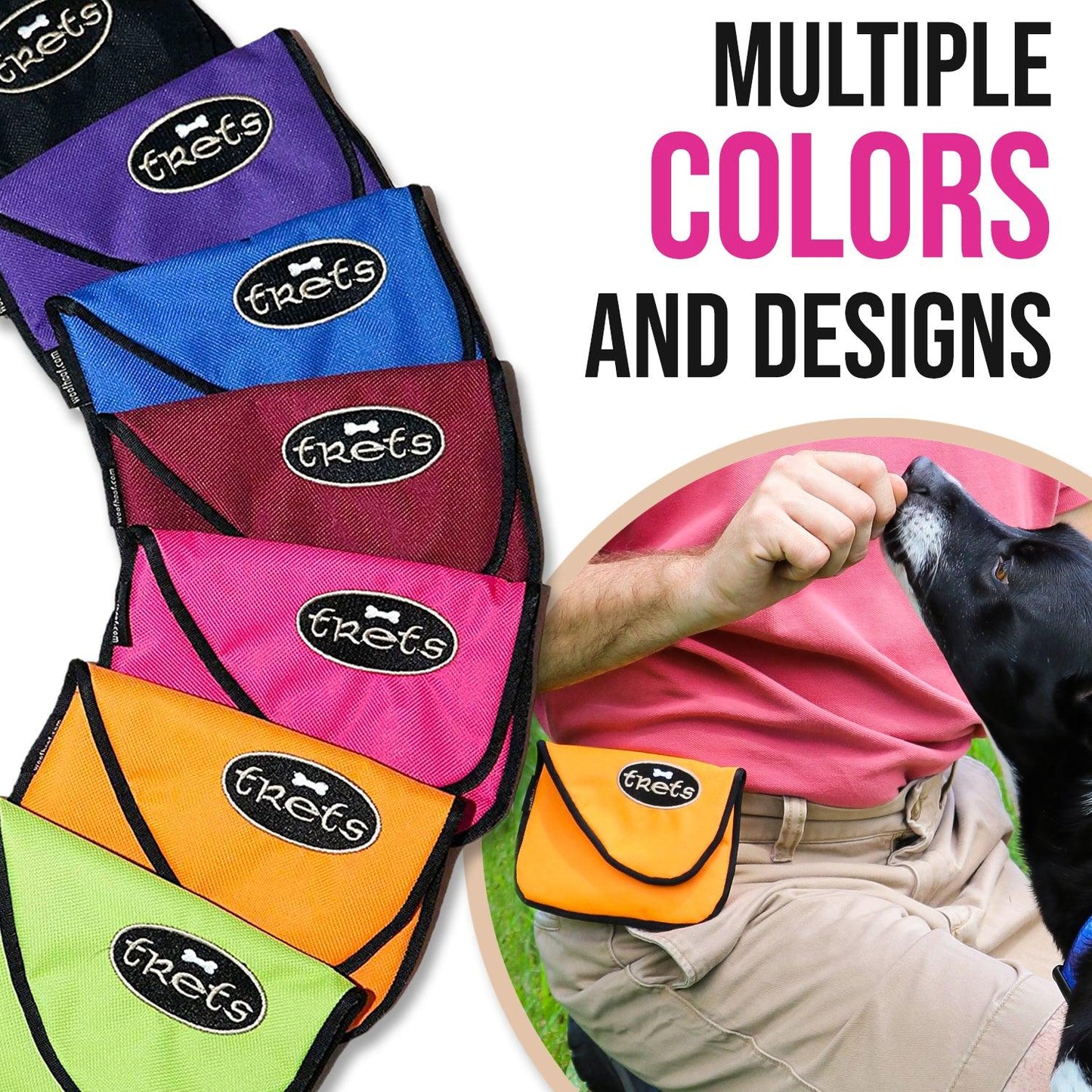 Variety if treat pouches in seven colors