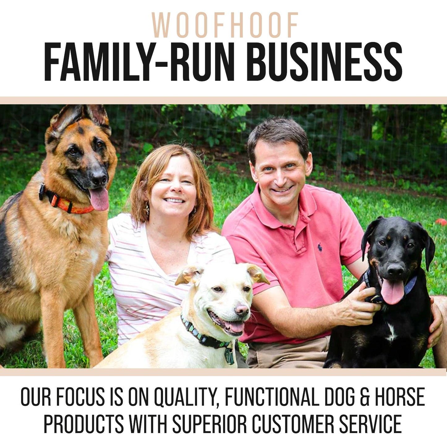 Family picture with three dogs owners of Woofhoof