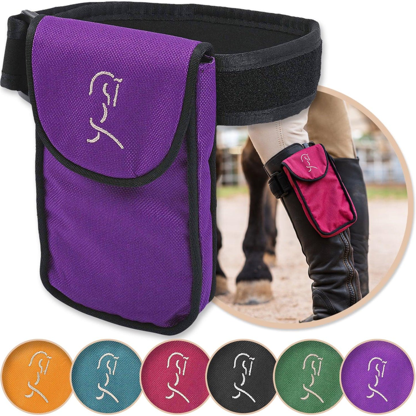 Purple Equestrian Magnetic Cell Phone Holder shown with a variety of colors