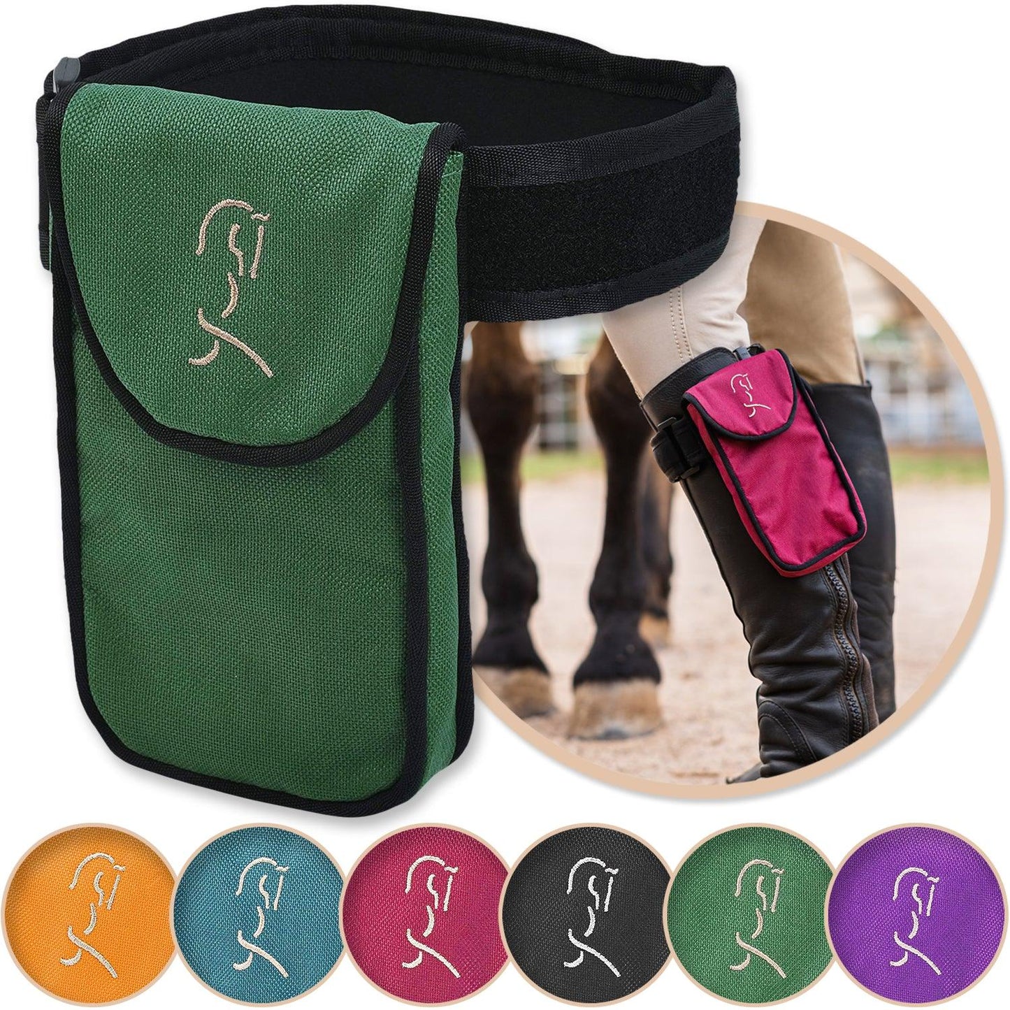 Green Equestrian Magnetic Cell Phone Holder shown with a variety of colors