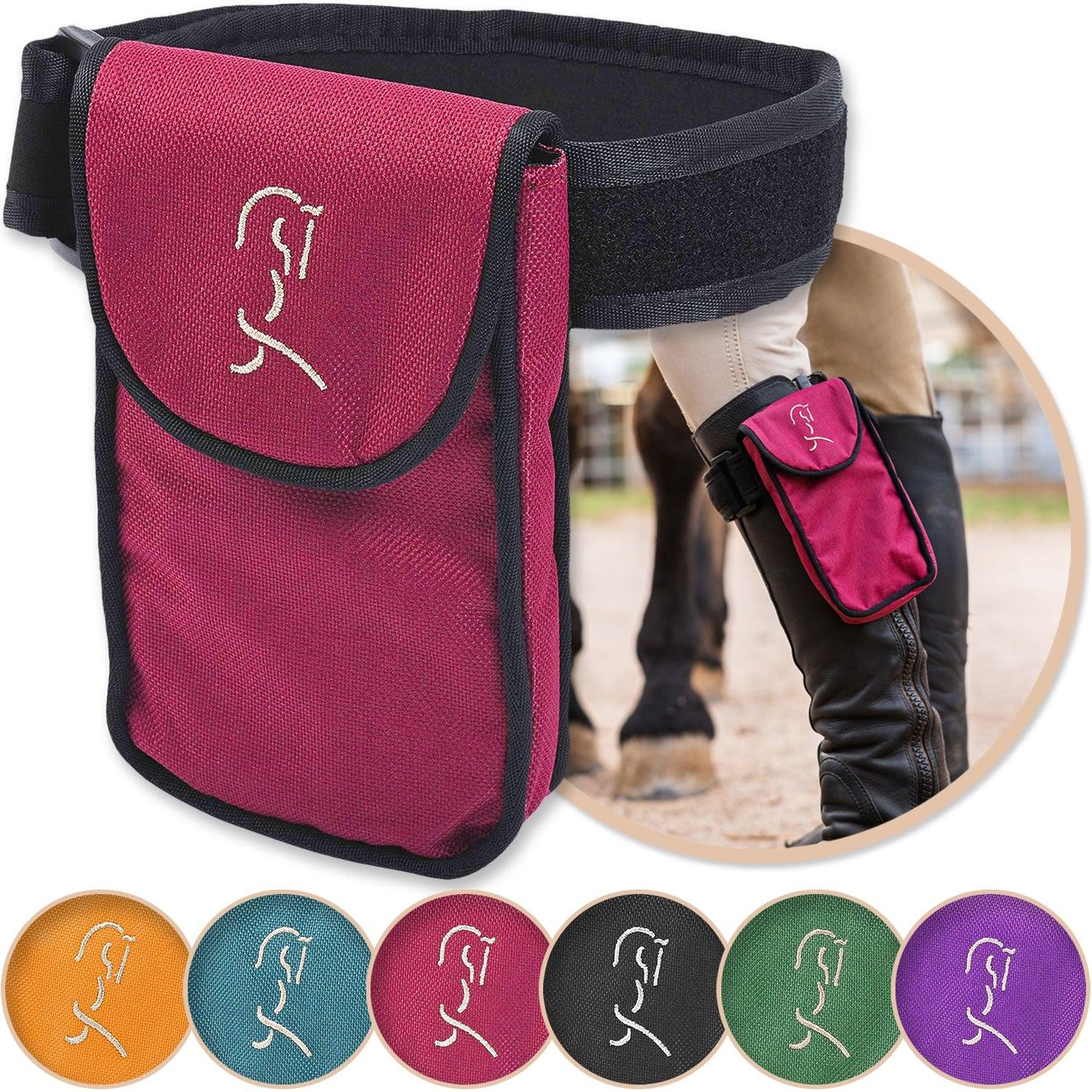 Burgundy Equestrian Magnetic Cell Phone Holder shown with a variety of colors