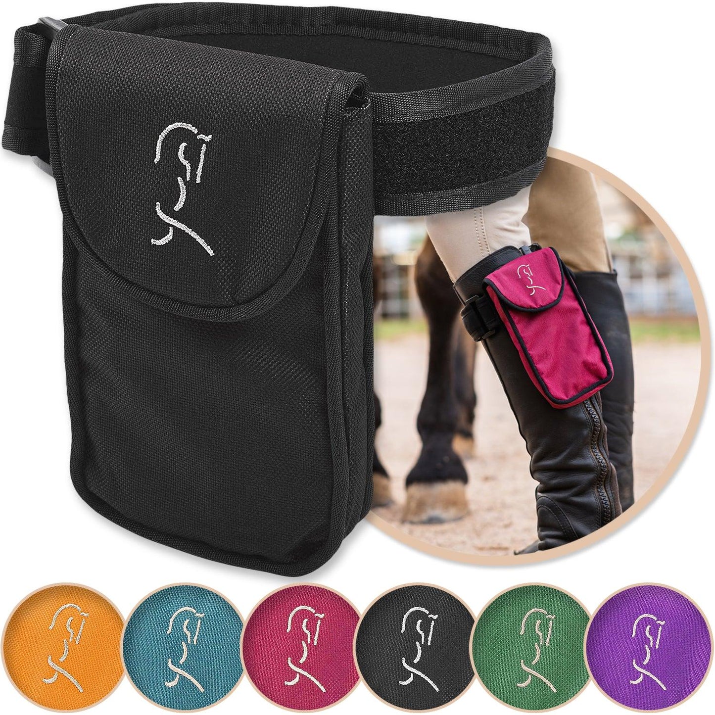 Black Equestrian Magnetic Cell Phone Holder shown with a variety of colors