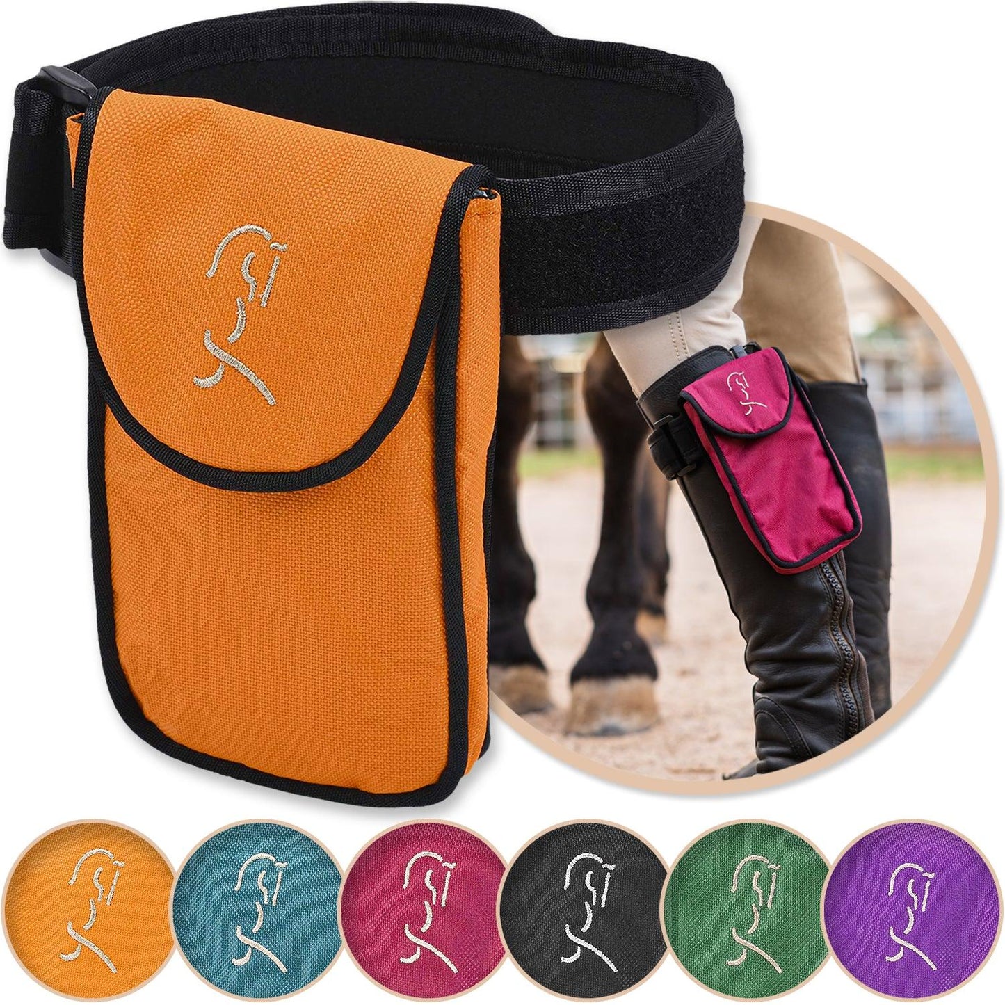 Orange Equestrian Magnetic Cell Phone Holder shown with a variety of colors