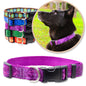 Purple Batik Inspired Dog Collars shown with a variety of colors shown with a black dog wearing a purple collar