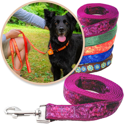 Purple Batik Inspired Dog Leashes shown with a variety of colors
