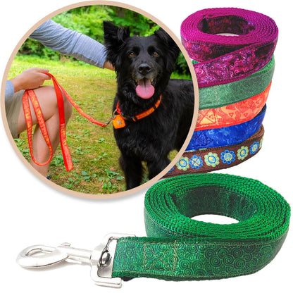 Green Batik Inspired Dog Leashes shown with a variety of colors